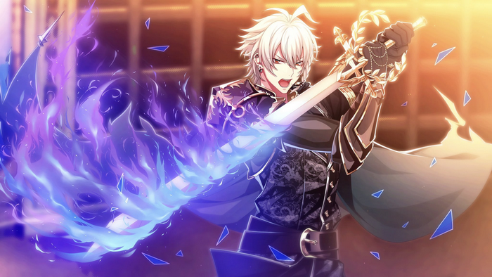 Samatoki Aohitsugi with a flaming sword