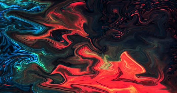 4K, liquid, paintbrushes, blue, artwork, ArtStation, brush, XEBELION, colorful, red, fluid, abstract