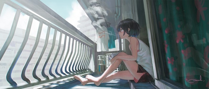 Reoen, balcony, anime, loli, anime girls