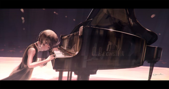 piano, anime girls, Reoen, anime