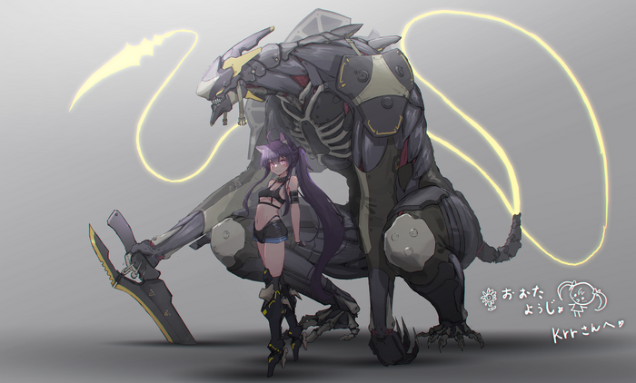 4K, anime, animal ears, mech, anime girls