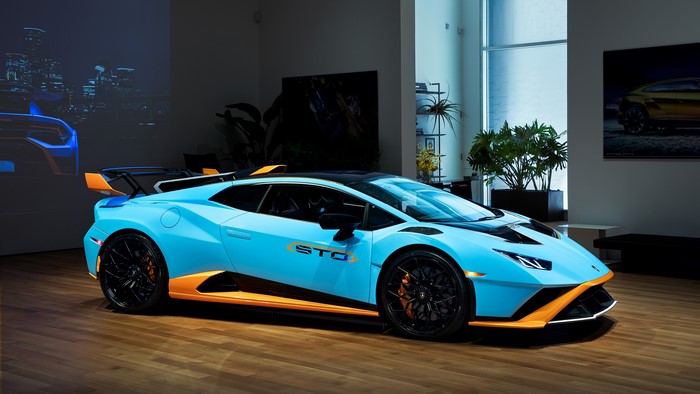 4K, Italian Supercars, vehicle, Lamborghini, blue cars, supercars, Lamborghini Huracan STO