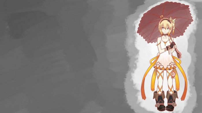 aqua eyes, looking at viewer, gray background, anime, standing, women with umbrella, simple background, Tales of Zestiria, umbrella, yellow hair