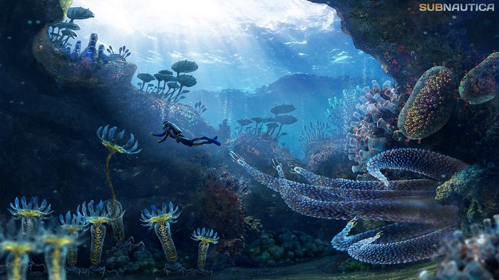 subnautica, divers, video games, PC gaming, underwater