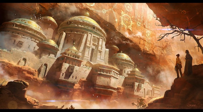 fantasy city, Vladimir Manyukhin, ArtStation, Indiana Jones, artwork