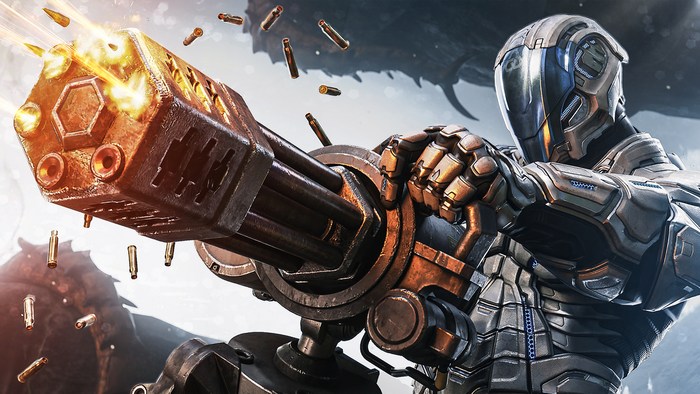 Ark Survival Evolved Futuristic Armored Soldier Firing Weapon