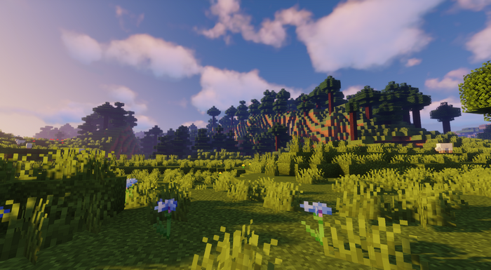 Minecraft Scenic Landscape with Trees and Flowers