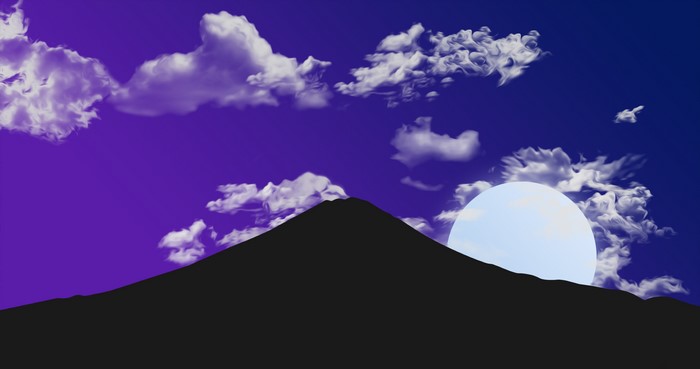 4K, Moon, clouds, drawing, sky, dark, mountains, night, XEBELION, nature, gradient, silhouette