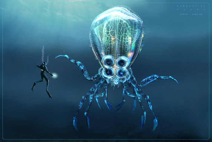4K, subnautica, underwater, creature, video games, divers, video game art, PC gaming