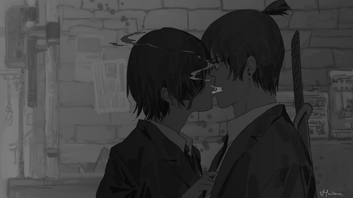 Himeno and Aki Sharing a Cigarette Scene from Chainsaw Man
