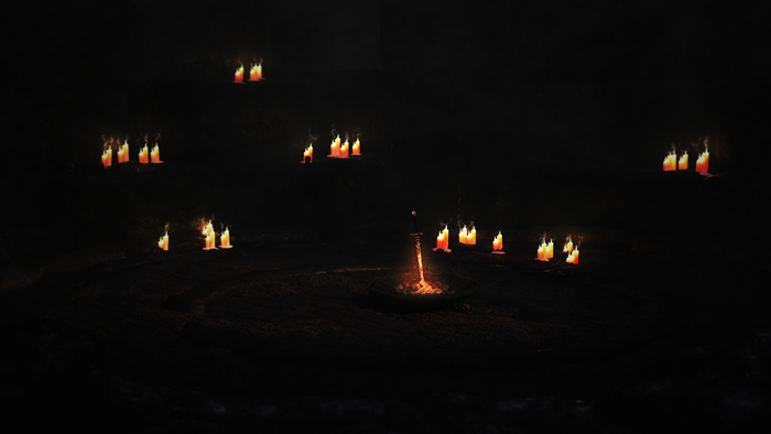4K, stone circle, video games, digital art, Dark Souls, bonfire, candles, bonfires, Games posters, 3D, smoke, stone house, dark, grave, dark souls 3, 4K, grunge
