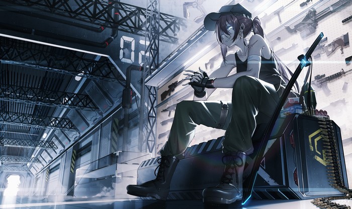 Qian Ye Anime Girl with Sword and Baseball Cap