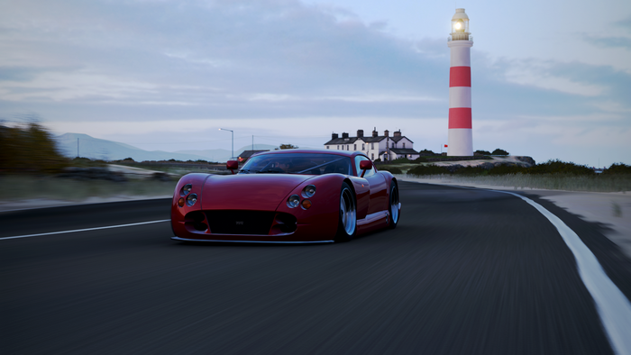 car, vehicle, racing, lighthouse, TVR, screen shot, Forza Horizon 4, red cars, video games