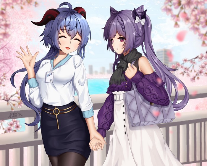 Keqing (Genshin Impact), Ganyu (Genshin Impact), anime girls, Genshin Impact