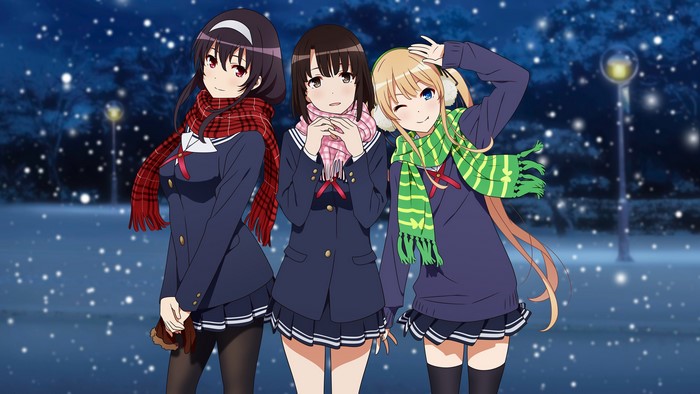 4K, zettai ryouiki, winter, Saenai Heroine no Sodatekata, scarf, Sawamura Eriri Spencer, snow, Katou Megumi, Kasumigaoka Utaha