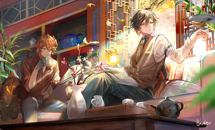 anime games, Zhongli (Genshin Impact), 2D, Pixiv, Genshin Impact
