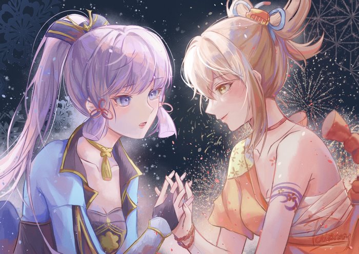 Kamisato Ayaka and Yoimiya Genshin Impact Art