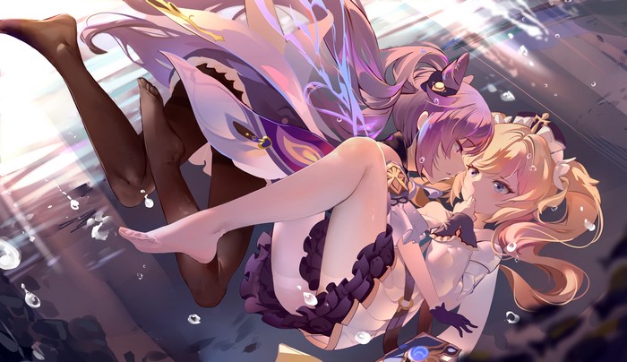 4K, anime girls, barbara (genshin impact), Keqing (Genshin Impact), Genshin Impact