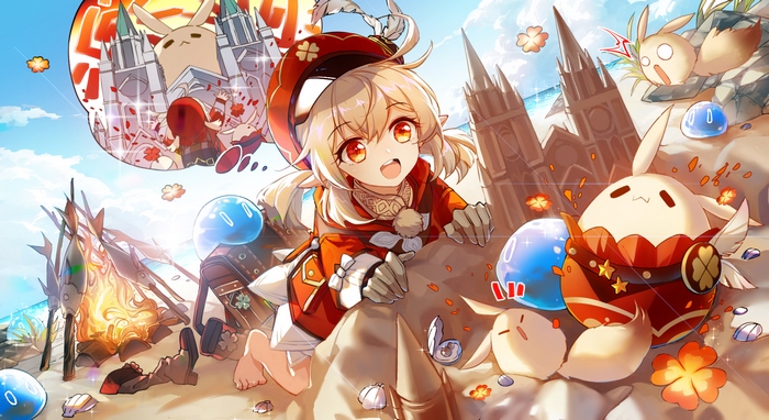 Klee and Slimes on the Beach