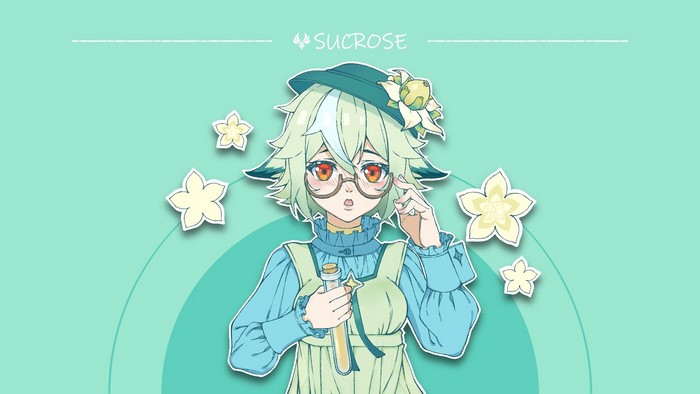 cyan, cyan background, Genshin Impact, anime girls, Sucrose (Genshin Impact)
