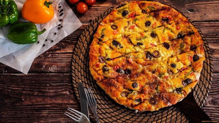 vegetables, pizza, food