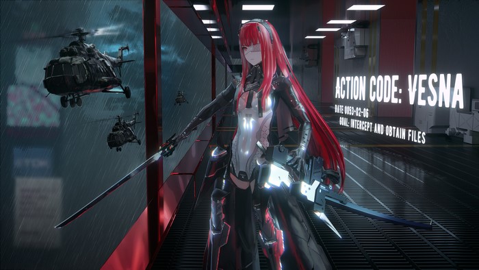 4K, anime girls, Punishing: Gray Raven, cyborg, helicopters, Seymour, anime, redhead