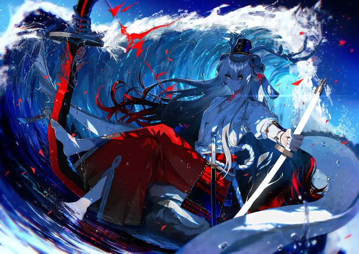 girls with swords, weapon, Onmyoji, sword, fantasy art, long hair, anime girls, Pixiv, anime, fantasy girl