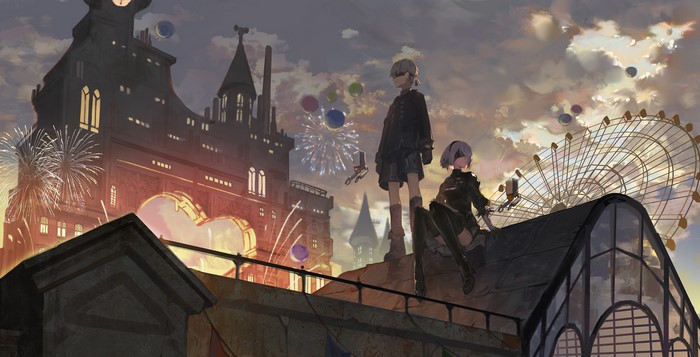 4K, anime girls, Clay, Nier: Automata, 9S (Nier: Automata), 2B (Nier: Automata), anime
