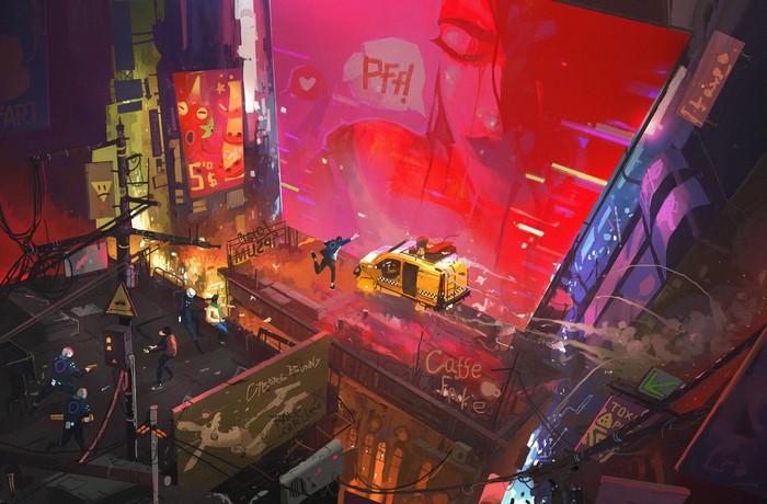 futuristic, cyber city, artwork, Ismail Inceoglu, digital art
