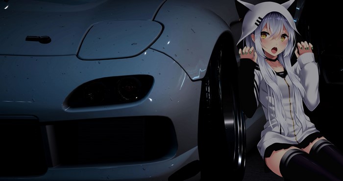 4K JDM Car with Anime Neko Girl