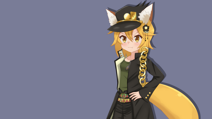 yellow hair, yellow eyes, tail, anime girls, Senko, standing, Sewayaki Kitsune no Senko-san, anime, animal ears, hat, simple background, fox girl