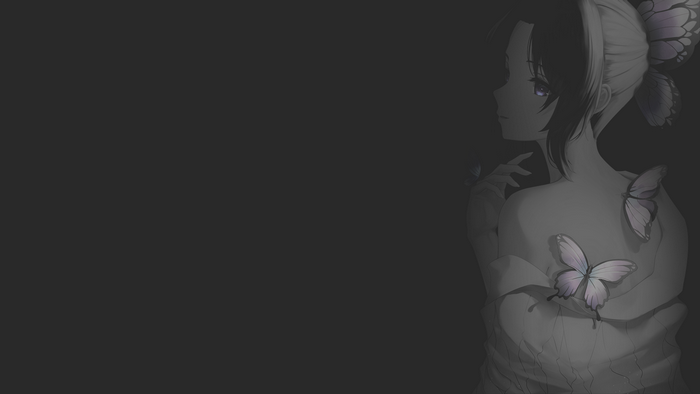 Kimetsu no Yaiba, anime, anime girls, dark background, butterfly, selective coloring, manga, illustration, Tooku, monochrome, Kochou Shinobu, minimalism, fan art