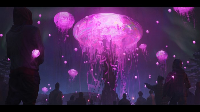 4K, artwork, fantasy art, digital art, jellyfish