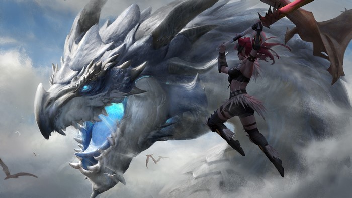 4K, fictional, digital art, dragon, Yuhong Ding, drawing, artwork, warrior girls