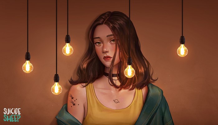 Portrait of a Woman with Light Bulbs Artwork by Karmen Loh