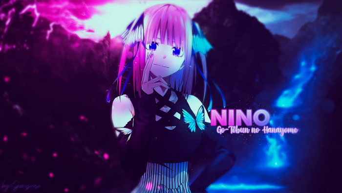 anime girls, Nakano Nino, 5-toubun no Hanayome, techno punk, blue eyes, pink hair