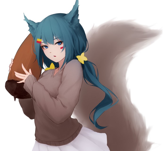 simple background, anime, animal ears, MX shimmer, tail, original characters, anime girls, blue hair