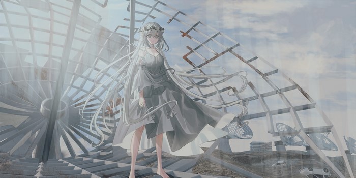 satellite, long hair, antenna, rust, anime girls, anime, Chihuri 45, original characters