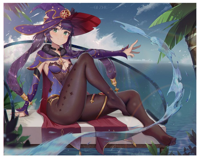 4K, body stocking, Mona (Genshin Impact), anime girls, Genshin Impact