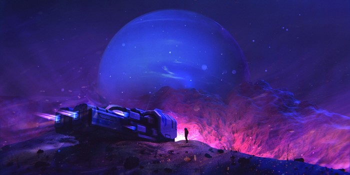 planet, artwork, science fiction, spaceship, space, fantasy art, astronaut