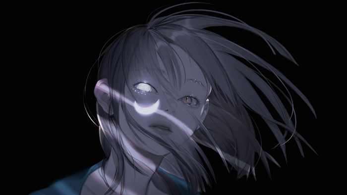 4K, simple background, artwork, Moon, anime girls, Nanase Miri, cropped, moonlight