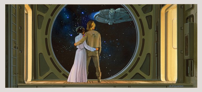 4K, Princess Leia, Luke Skywalker, concept art, The Empire Strikes Back, Star Wars, Millenium Falcon, Ralph McQuarrie, Leia Organa, stars