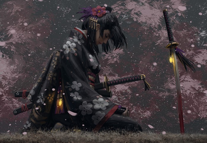 sword, fantasy art, drawing, katana, artwork, GUWEIZ, digital art ...