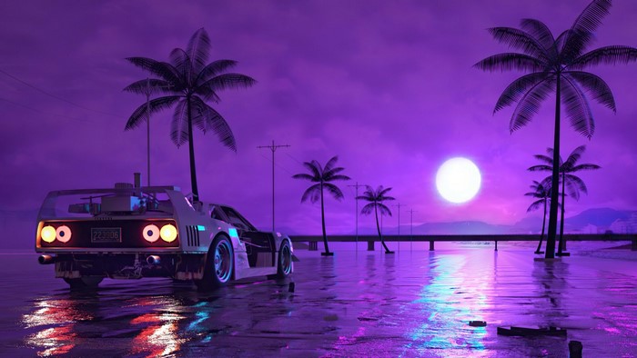 car, cyber city, sunset, Retro Wave