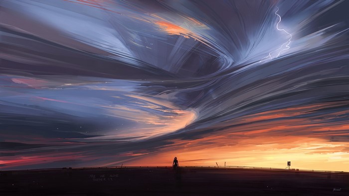 artwork, sunset, clouds, digital art, Aenami