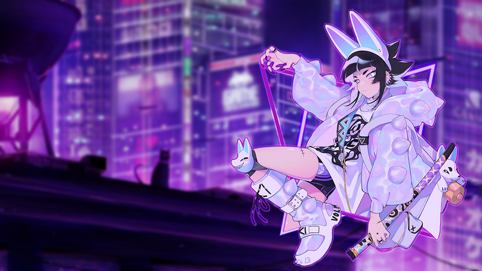 neon, punk, picture-in-picture, city