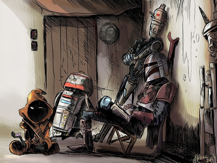 The Mandalorian, robot, The Mandalorian (Character), Jawas, Star Wars