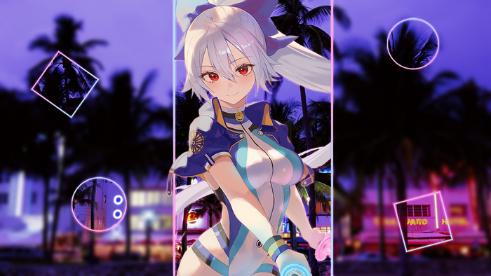 picture-in-picture, city, palm trees, Fate Series, Tomoe Gozen (Fate/Grand Order)