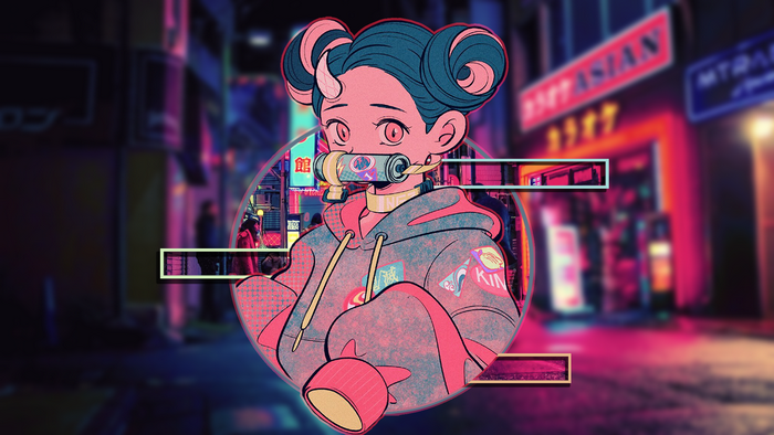 anime, picture-in-picture, Kimetsu no Yaiba, Kamado Nezuko, city, anime girls