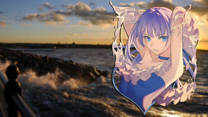 anime girls, picture-in-picture, sunset, Fate Series, beach, Fate/Grand Order, Meltlilith